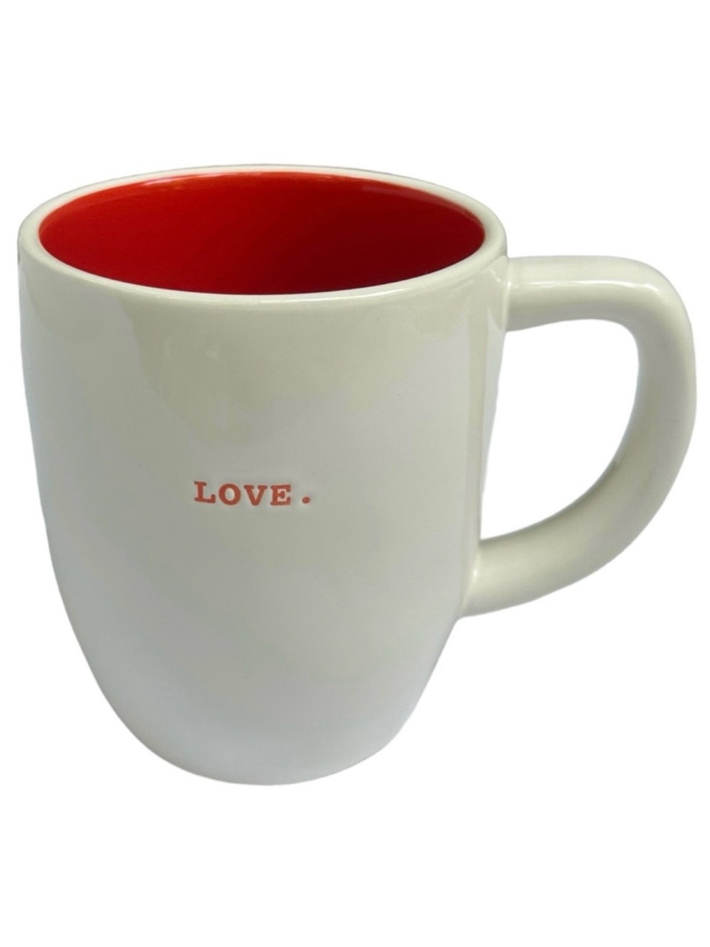 Rae Dunn LOVE Mug Coffee Tea White with Red Letters and Interior Dimples 2017 OG